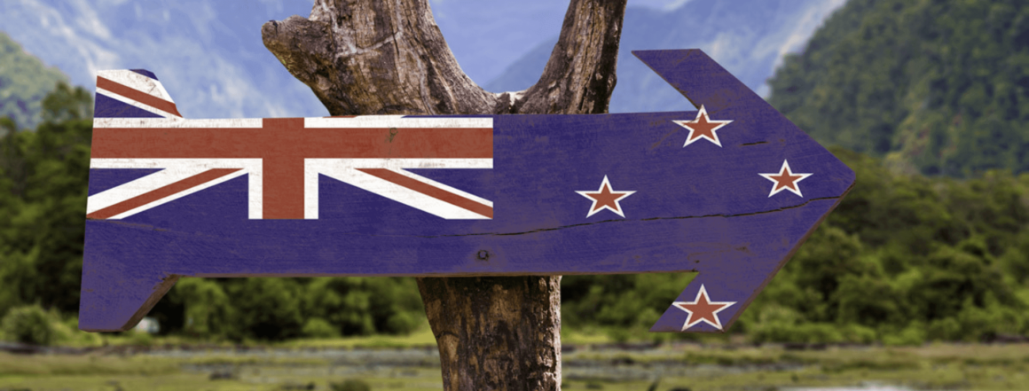 Pfeil Neuseeland Schild mit Flagge von Neuseeland