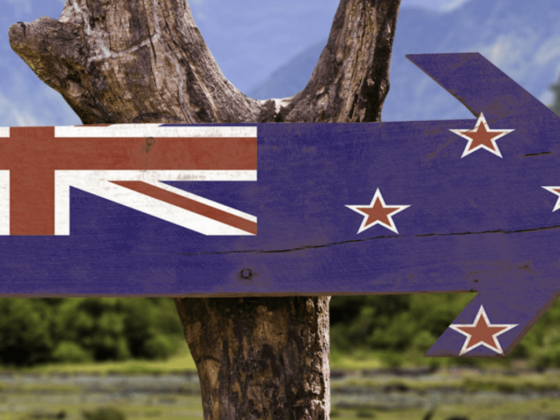 Pfeil Neuseeland Schild mit Flagge von Neuseeland